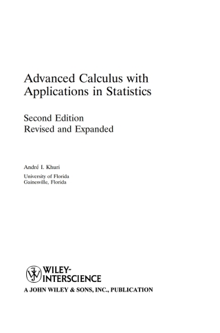 Cover image: Advanced Calculus with Applications in Statistics 2nd edition 9780470120699