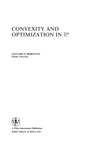 Cover image: Convexity and Optimization in Rn 1st edition 9780471352815