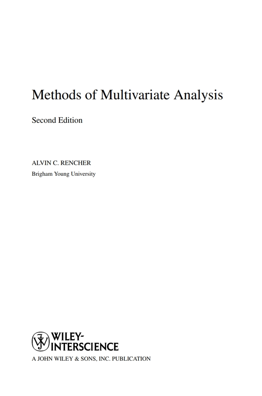 Methods of Multivariate Analysis 2nd Edition