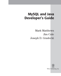 Cover image: MySQL and Java Developer's Guide 1st edition 9780471269236