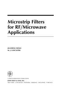Cover image: Microstrip Filters for RF / Microwave Applications 1st edition 9780471388777