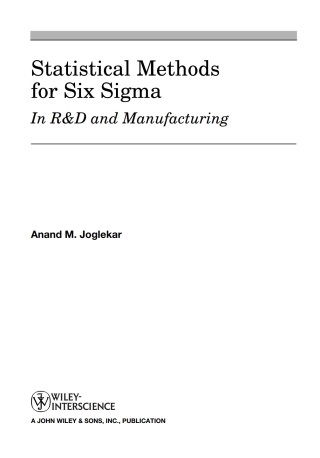 Imagen de portada: Statistical Methods for Six Sigma 1st edition 9780471203421