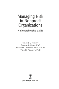 Cover image: Managing Risk in Nonprofit Organizations: A Comprehensive Guide 1st edition 9780471236740