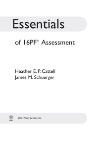 Cover image: Essentials of 16PF Assessment 1st edition 9780471234241