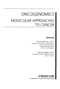 Cover image: Oncogenomics 1st edition 9780471225928