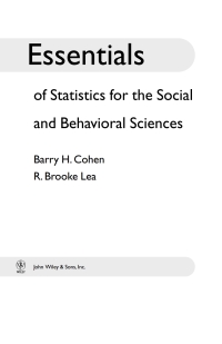 صورة الغلاف: Essentials of Statistics for the Social and Behavioral Sciences 1st edition 9780471220312