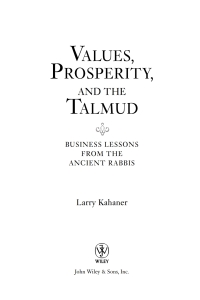 Cover image: Values, Prosperity, and the Talmud 1st edition 9780471444411