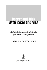 Cover image: Operational Risk with Excel and VBA 1st edition 9780471478874