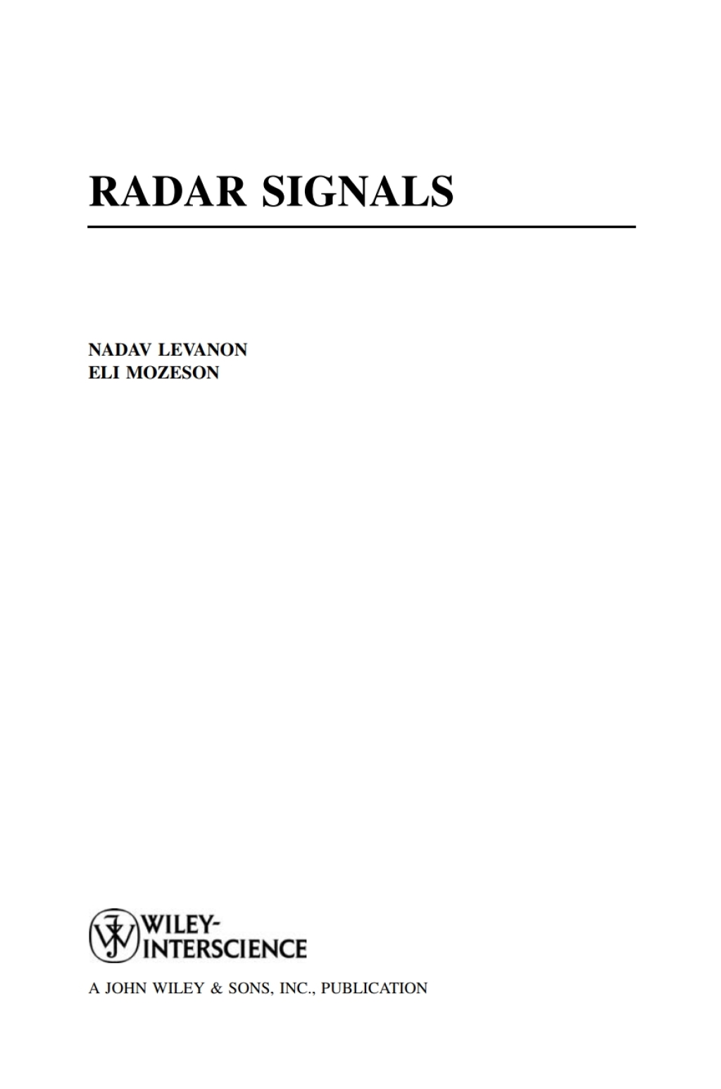 Radar Signals 1st Edition
