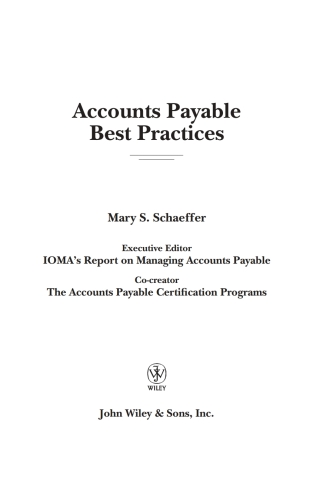 Cover image: Accounts Payable Best Practices 1st edition 9780471636953