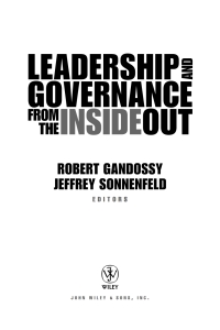 صورة الغلاف: Leadership and Governance from the Inside Out 1st edition 9780471671855