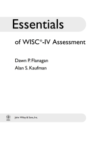 Cover image: Essentials of WISC-IV Assessment 1st edition 9780471476917