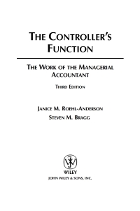 Imagen de portada: The Controller's Function: The Work of the Managerial Accountant 3rd edition 9780471683308