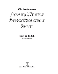 Cover image: How to Write a Great Research Paper 1st edition 9780471431541