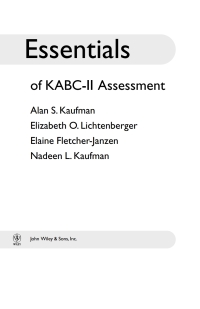 Cover image: Essentials of KABC-II Assessment 1st edition 9780471667339