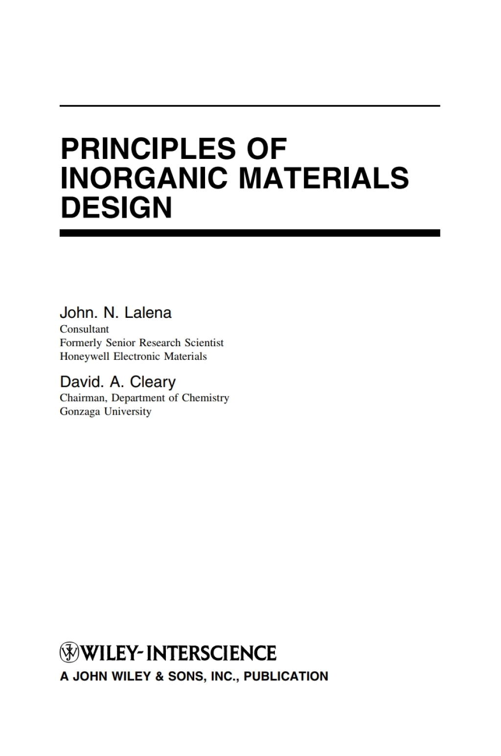Principles of Inorganic Materials Design 1st Edition