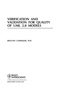 Imagen de portada: Verification and Validation for Quality of UML 2.0 Models 1st edition 9780471727835