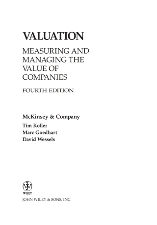 Cover image: Valuation: Measuring and Managing the Value of Companies 4th edition 9780471702184