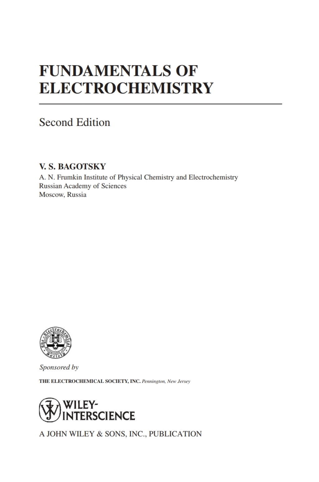Fundamentals of Electrochemistry 2nd Edition
