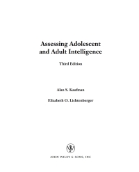 Cover image: Assessing Adolescent and Adult Intelligence 3rd edition 9780471735533