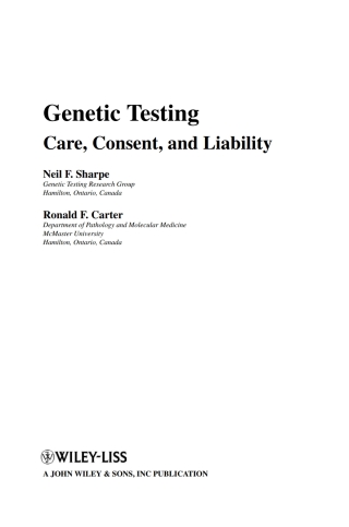 Cover image: Genetic Testing: Care, Consent and Liability 1st edition 9780471649878