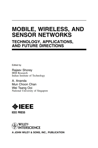 Cover image: Mobile, Wireless, and Sensor Networks 1st edition 9780471718161