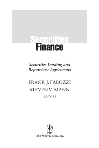 Imagen de portada: Securities Finance: Securities Lending and Repurchase Agreements 1st edition 9780471678915