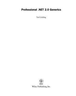 Cover image: Professional .NET 2.0 Generics 1st edition 9780764559884
