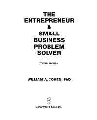 Cover image: Entrepreneur and Small Business Problem Solver 3rd edition 9780471692836