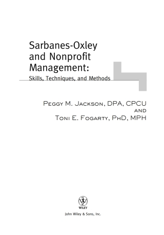 Cover image: Sarbanes-Oxley and Nonprofit Management: Skills, Techniques, and Methods 1st edition 9780471754190