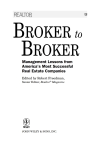 Cover image: Broker to Broker: Management Lessons From America's Most Successful Real Estate Companies 1st edition 9780471783183