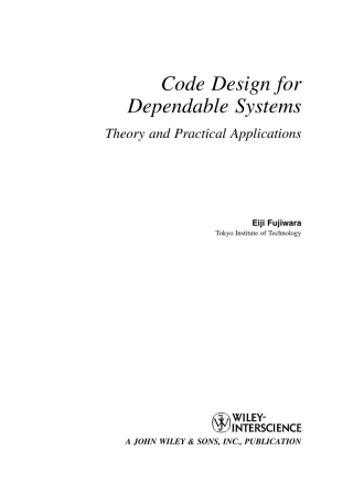 Cover image: Code Design for Dependable Systems 1st edition 9780471756187