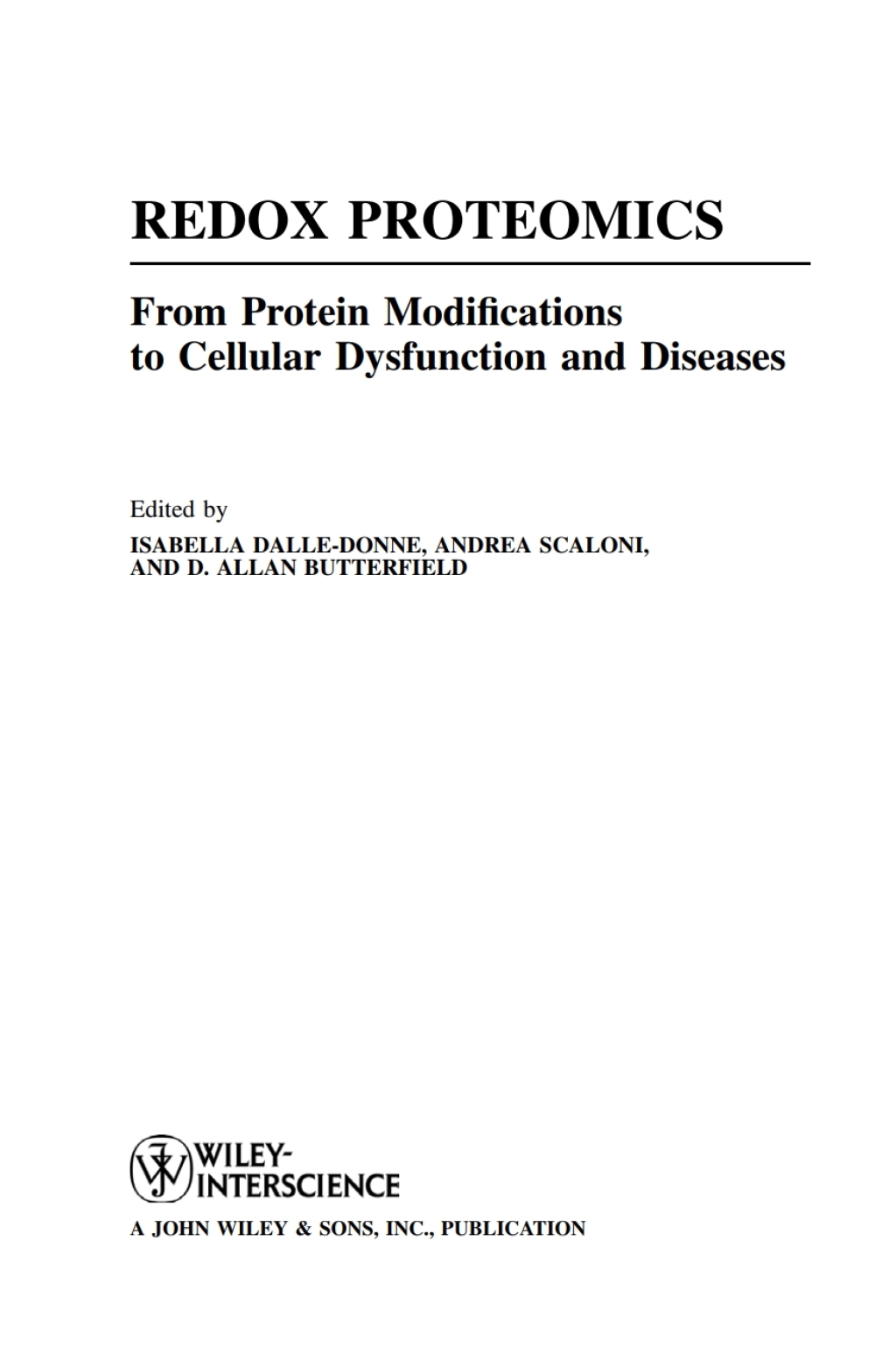 Redox Proteomics From Protein Modifications to Cellular Dysfunction and Diseases 1st Edition