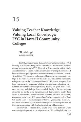 Omslagafbeelding: Valuing Teacher Knowledge, Valuing Local Knowledge: FYC in Hawai‘i Community Colleges 1st edition 9780472037919
