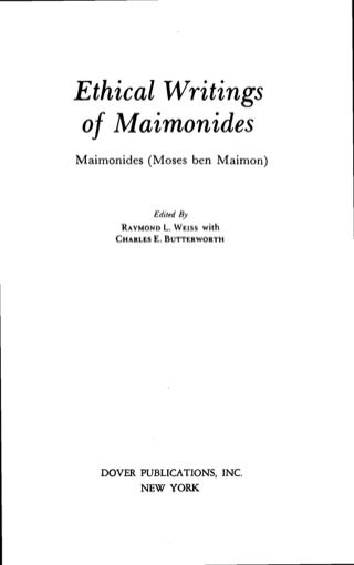 Cover image: Ethical Writings of Maimonides 9780486245225