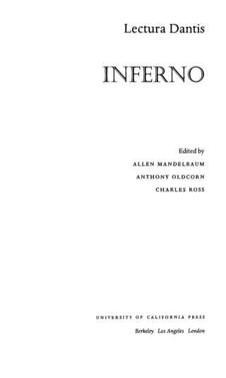 Imagen de portada: Lectura Dantis, Inferno 1st edition 9780520212701