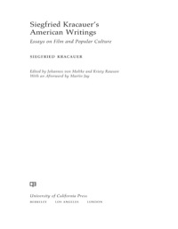 Cover image: Siegfried Kracauer's American Writings 1st edition 9780520271821