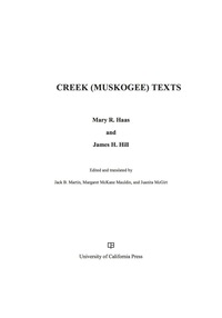 Cover image: Creek (Muskogee) Texts 1st edition 9780520286429
