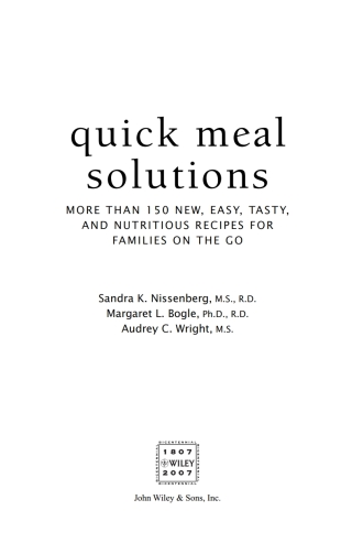 Cover image: Quick Meal Solutions 9780471752660