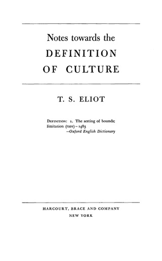 Cover image: Notes Towards the Definition of Culture 9780544358522