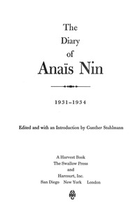 Cover image: The Diary of Anaïs Nin, 1931–1934 9780156260251