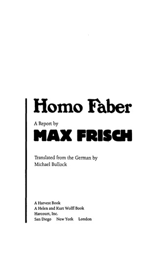 Cover image: Homo Faber 9780156421355