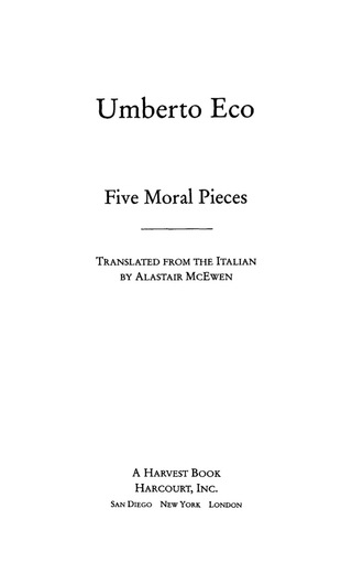 Imagen de portada: Five Moral Pieces 9780156013253