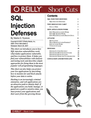 Cover image: SQL Injection Defenses 1st edition 9780596559427