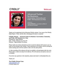 Cover image: O'Reilly Webcast: Advanced Twitter for Business 1st edition 9780596559595