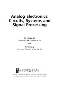 Omslagafbeelding: Analog Electronics: Circuits, Systems and Signal Processing 9780750650953