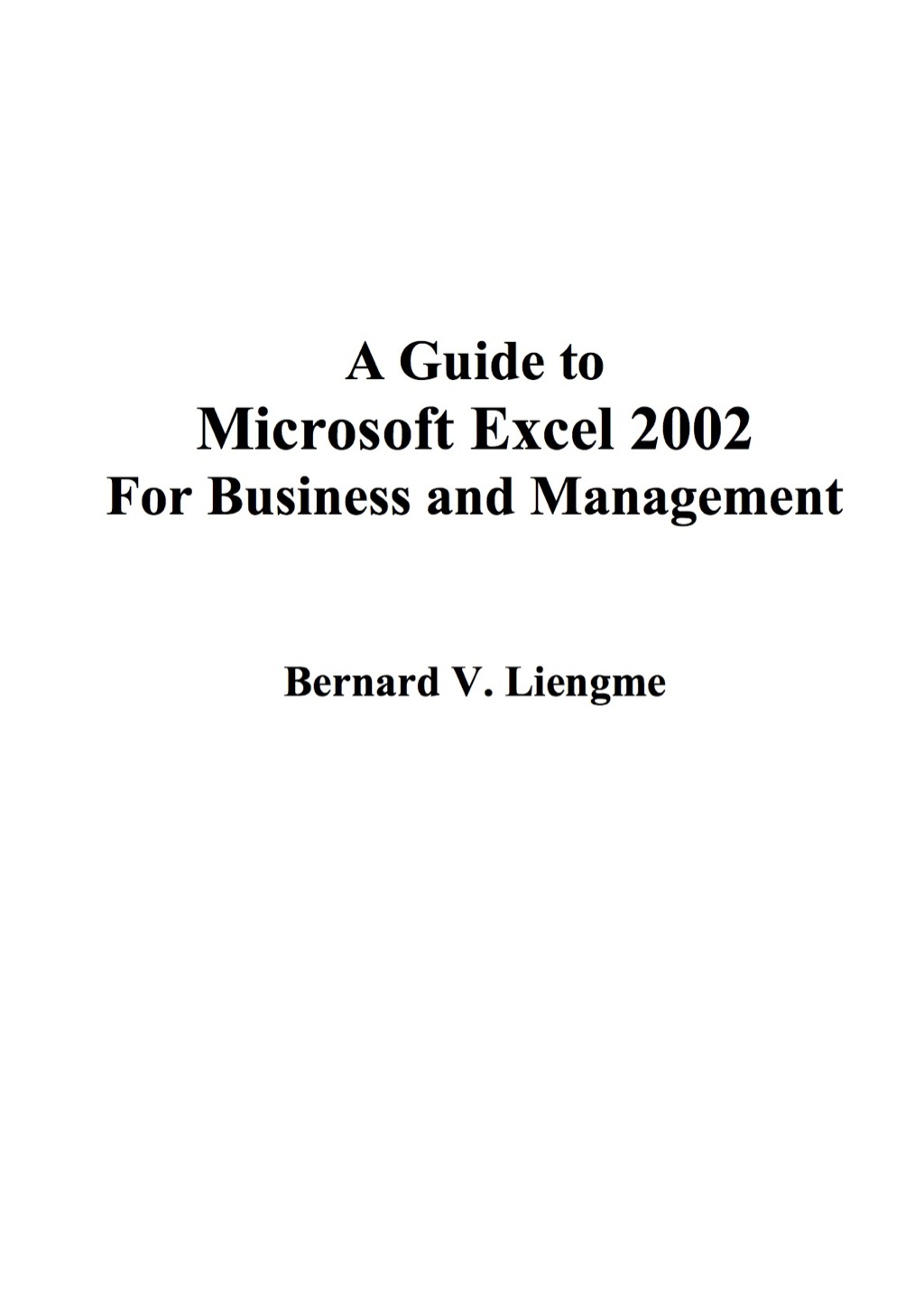 Guide to Microsoft Excel 2002 for Business and Management 2nd Edition