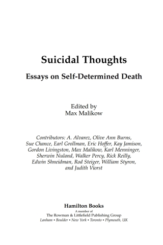 Imagen de portada: Suicidal Thoughts 1st edition 9780761841180