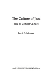 Cover image: The culture of jazz 9780761841357