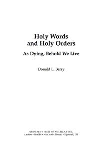 Imagen de portada: Holy Words and Holy Orders 9780761844181
